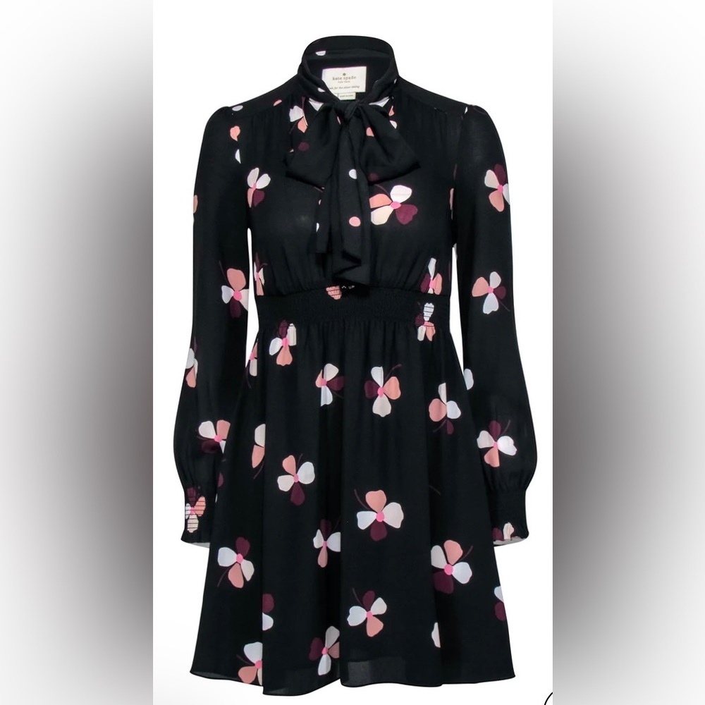 Kate Spade floral tie neck fit and flare dress
